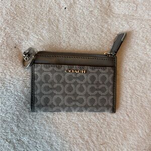 Coach Gray Signature Zip Card Case with Key Ring